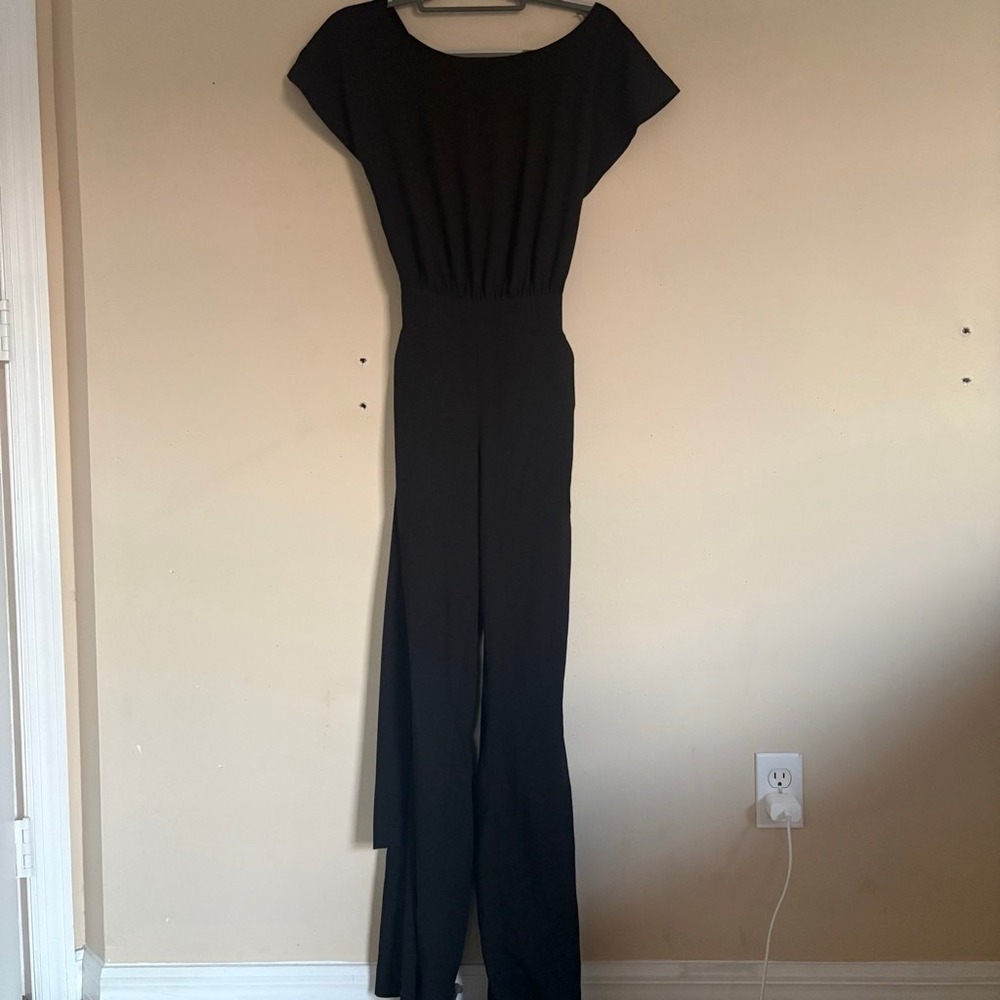 Bebe Black Cutout Back Wide Leg Belted Jumpsuit XXS RN86017 - Picture 11 of 16